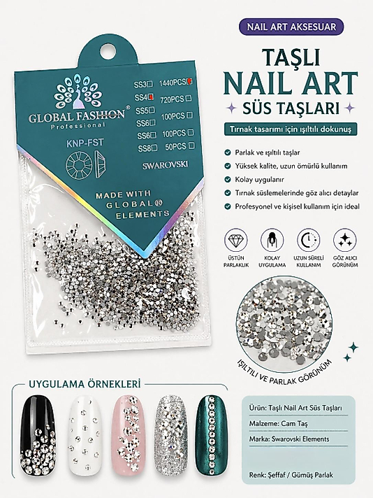SÜS TAŞLARI GLOBAL FASHİON (GÜMÜŞ PARLAK ŞEFFAF) BOYUT: SS4 /1440PCS